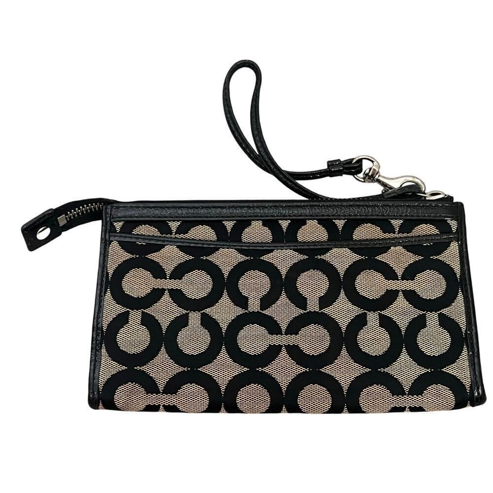 Coach Poppy Jacquard Signature C Print Wristlet Wallet Tan Black - Picture 4 of 8